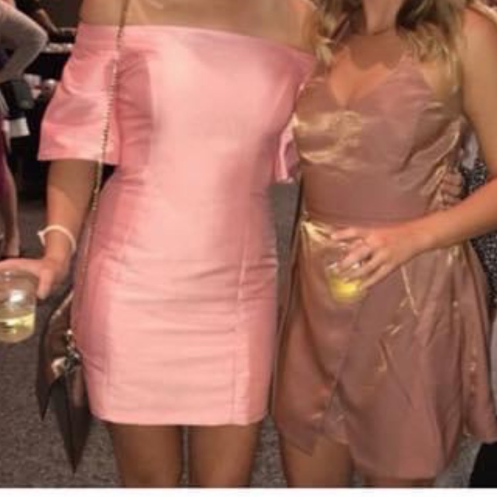 Size small pink off the shoulder back zip mini dress.